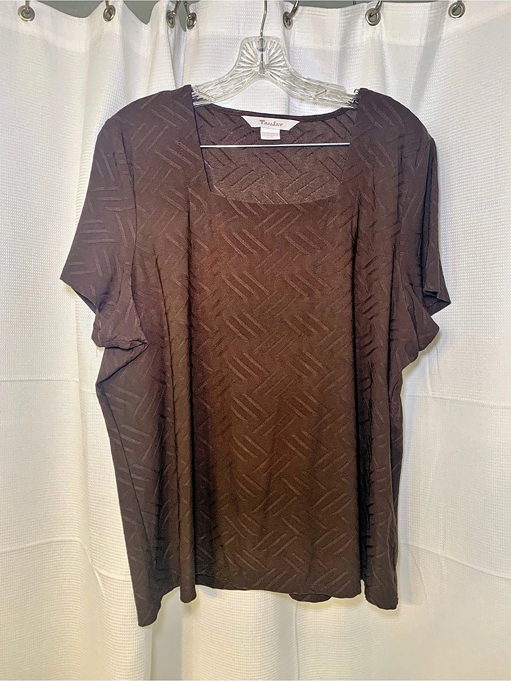 TanJay Geometric Short Sleeve Top in Brown Size Large Like New